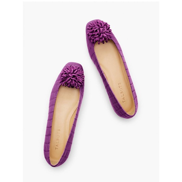 Talbots Shoes - Talbots Stella pom pom croc embossed flats